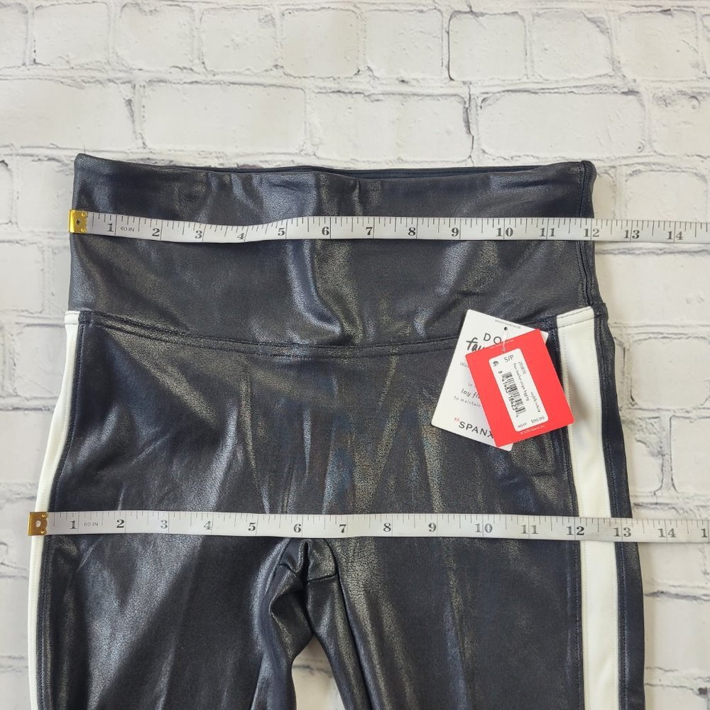 NWT SPANX Faux Leather Black with white Side Stripe Leggings Size S - Picture 3 of 14